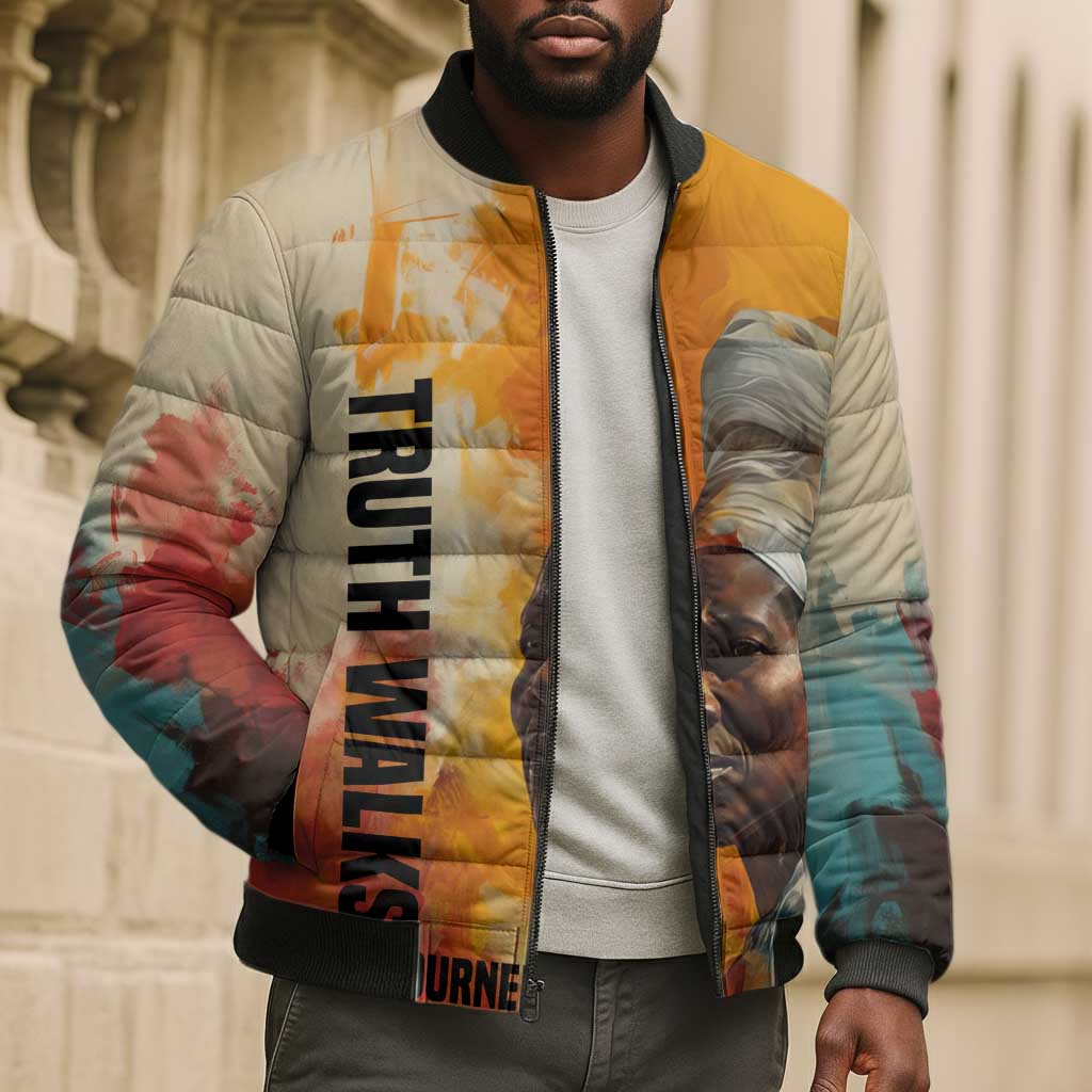 Sojourner Truth Bomber Puffer Jacket Truth Walks - Bold Portrait and Empowerment Design - African Pride