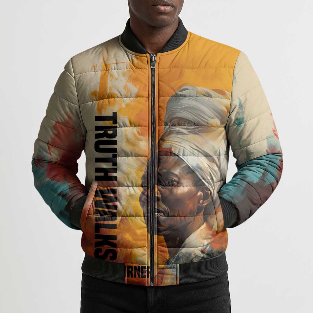 Sojourner Truth Bomber Puffer Jacket Truth Walks - Bold Portrait and Empowerment Design - African Pride