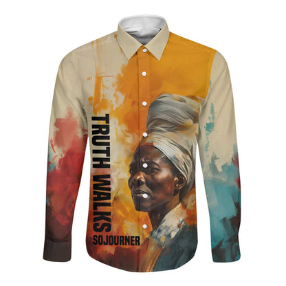 Sojourner Truth Long Sleeve Button Shirt Truth Walks - Bold Portrait and Empowerment Design - African Pride