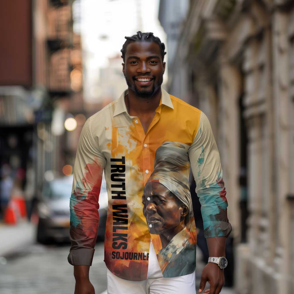 Sojourner Truth Long Sleeve Button Shirt Truth Walks - Bold Portrait and Empowerment Design - African Pride