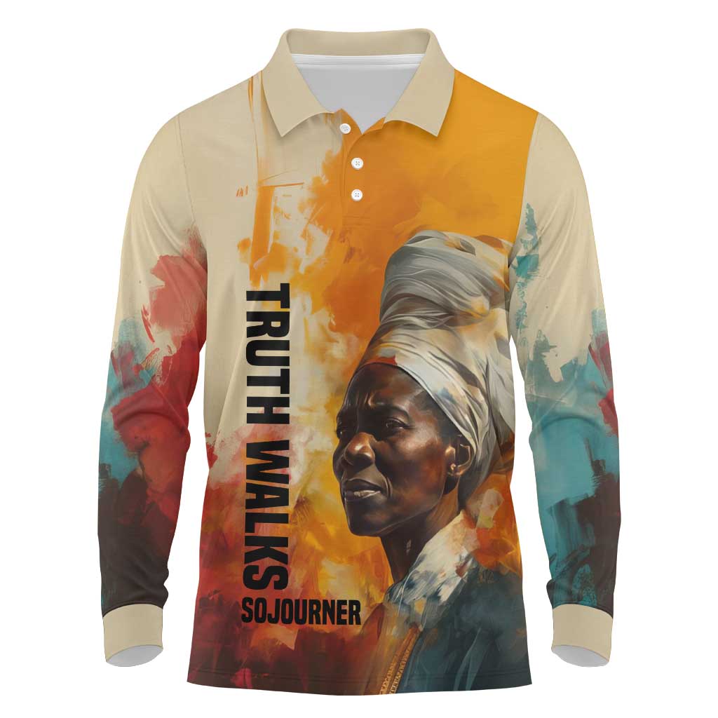 Sojourner Truth Long Sleeve Polo Shirt Truth Walks - Bold Portrait and Empowerment Design - African Pride