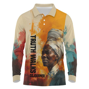 Sojourner Truth Long Sleeve Polo Shirt Truth Walks - Bold Portrait and Empowerment Design - African Pride