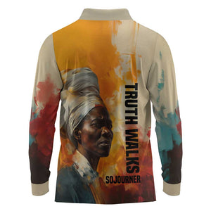 Sojourner Truth Long Sleeve Polo Shirt Truth Walks - Bold Portrait and Empowerment Design - African Pride