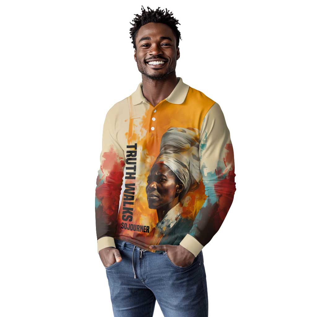 Sojourner Truth Long Sleeve Polo Shirt Truth Walks - Bold Portrait and Empowerment Design - African Pride