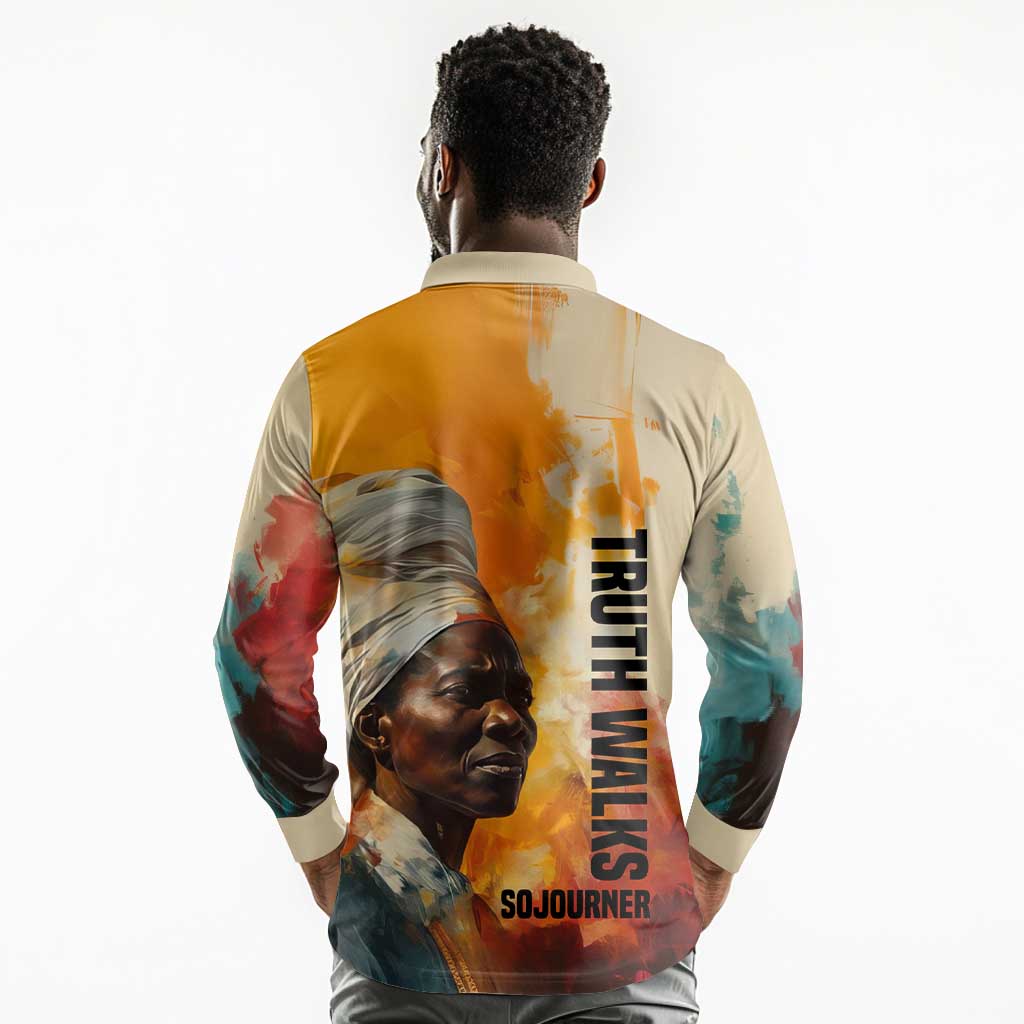 Sojourner Truth Long Sleeve Polo Shirt Truth Walks - Bold Portrait and Empowerment Design - African Pride