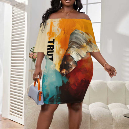 Sojourner Truth Off Shoulder Short Dress Truth Walks - Bold Portrait and Empowerment Design - African Pride