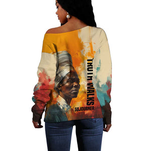 Sojourner Truth Off Shoulder Sweater Truth Walks - Bold Portrait and Empowerment Design - African Pride