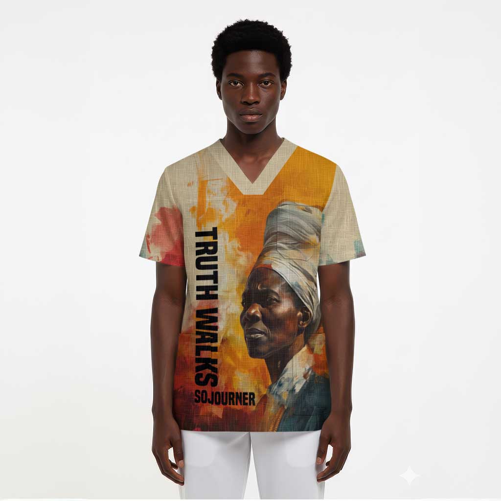 Sojourner Truth Scrub Top Truth Walks - Bold Portrait and Empowerment Design - African Pride