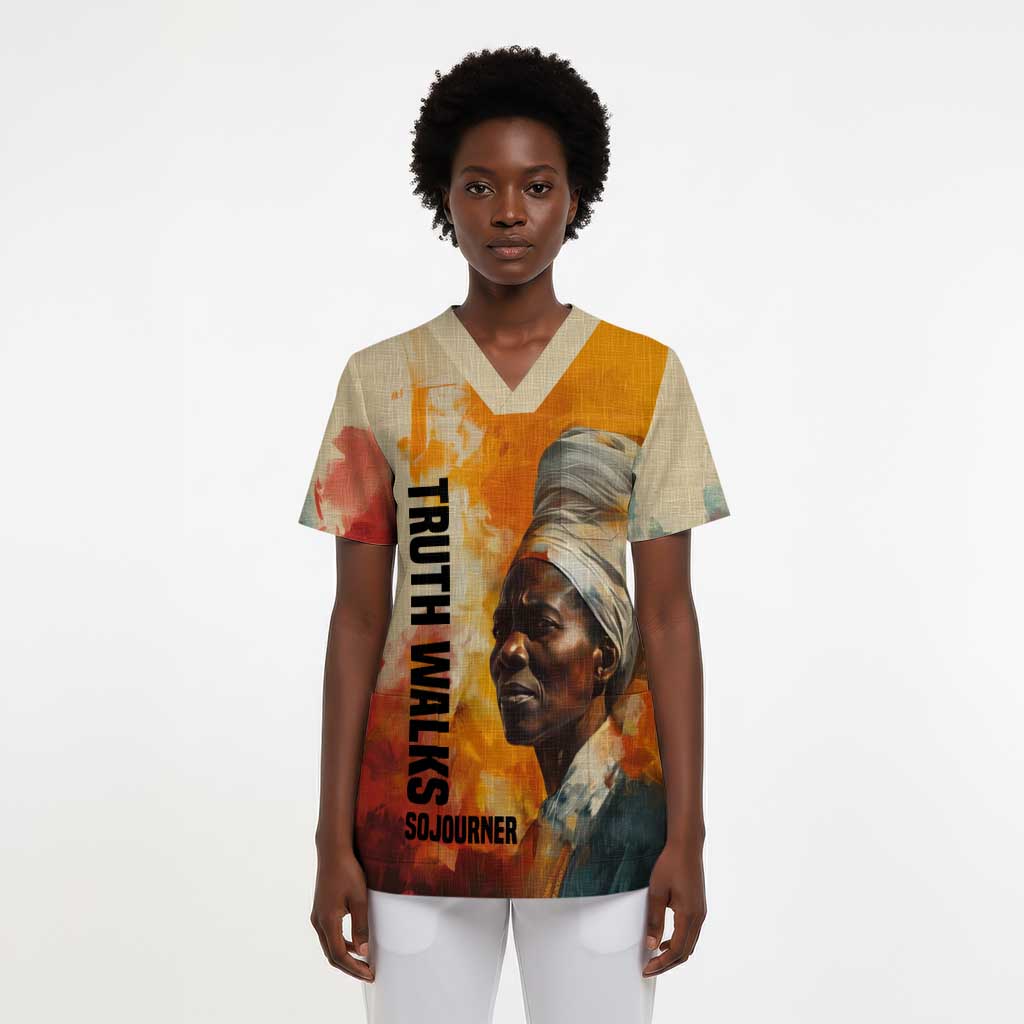 Sojourner Truth Scrub Top Truth Walks - Bold Portrait and Empowerment Design - African Pride
