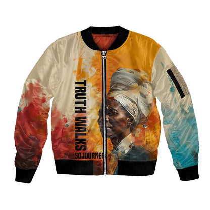 Sojourner Truth Sleeve Zip Bomber Jacket Truth Walks - Bold Portrait and Empowerment Design - African Pride