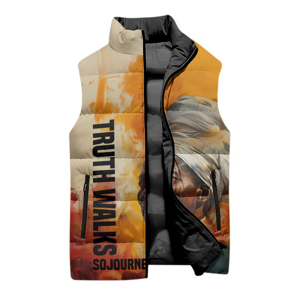 Sojourner Truth Sleeveless Puffer Jacket Truth Walks - Bold Portrait and Empowerment Design - African Pride