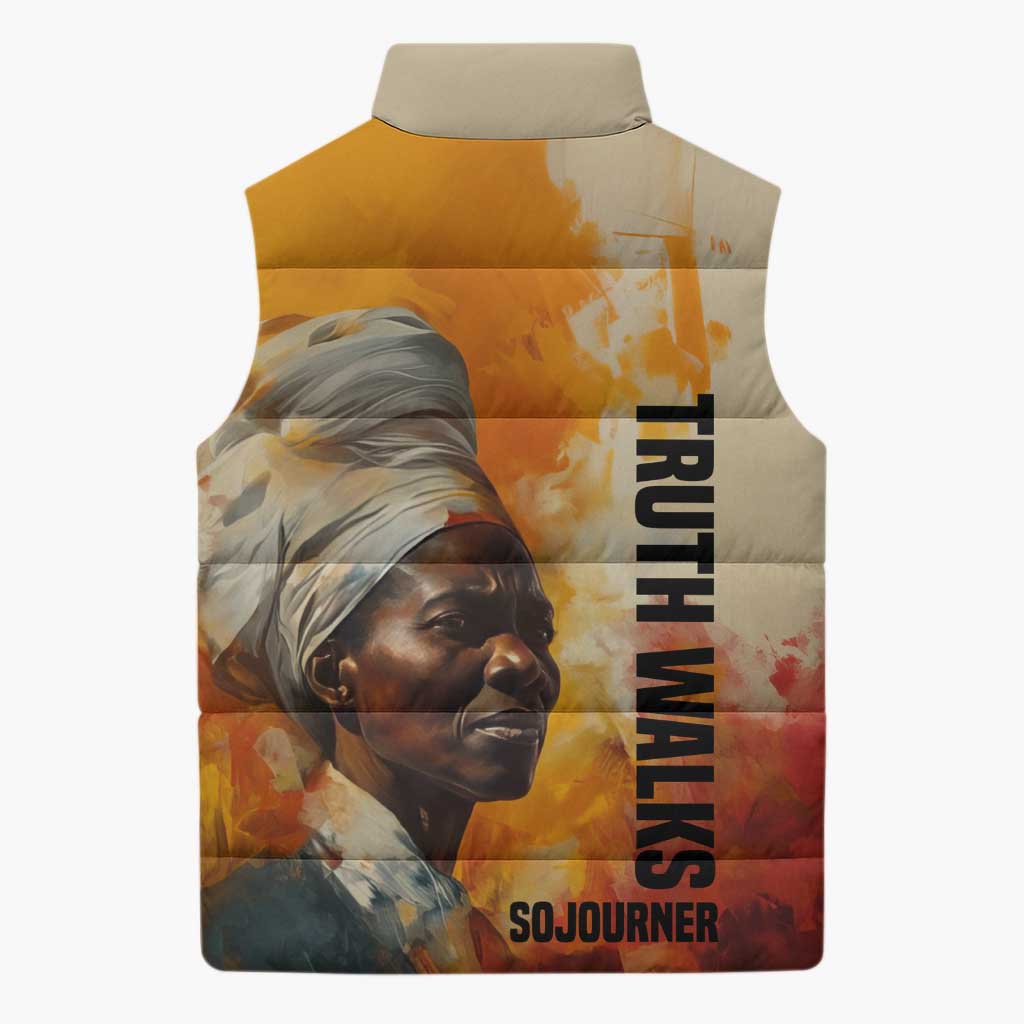 Sojourner Truth Sleeveless Puffer Jacket Truth Walks - Bold Portrait and Empowerment Design - African Pride