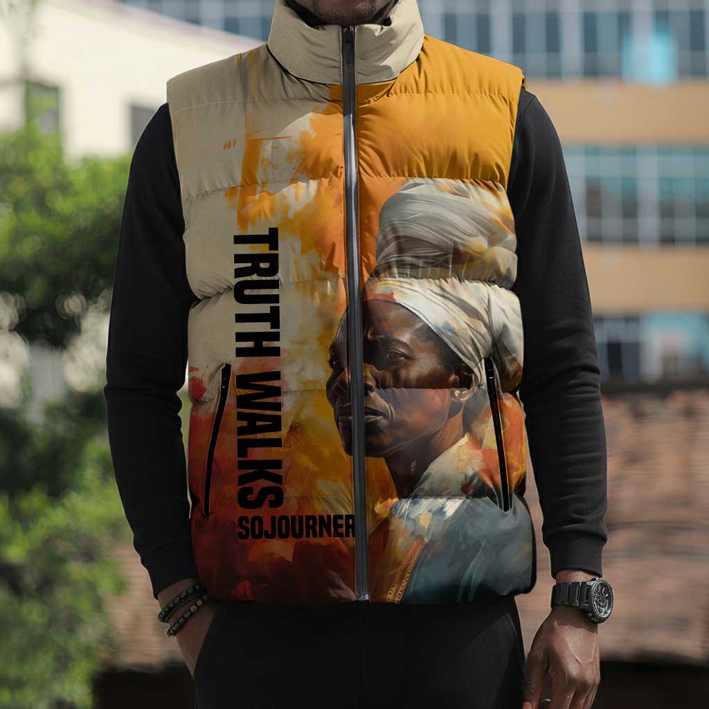 Sojourner Truth Sleeveless Puffer Jacket Truth Walks - Bold Portrait and Empowerment Design - African Pride