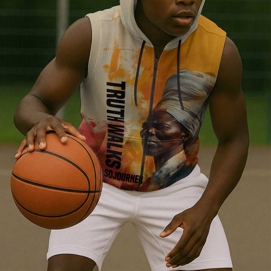 Sojourner Truth Sleeveless Zip Hoodie Truth Walks - Bold Portrait and Empowerment Design - African Pride