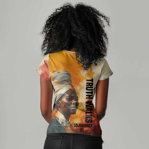 Sojourner Truth Women V-Neck T-Shirt Truth Walks - Bold Portrait and Empowerment Design TS04