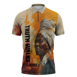 Sojourner Truth Zipper Polo Shirt Truth Walks - Bold Portrait and Empowerment Design - African Pride