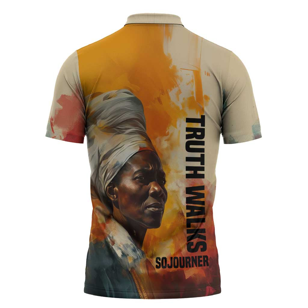 Sojourner Truth Zipper Polo Shirt Truth Walks - Bold Portrait and Empowerment Design - African Pride