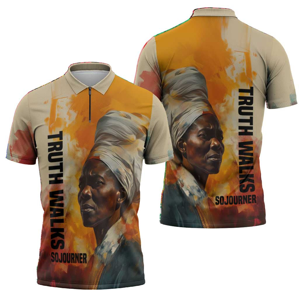 Sojourner Truth Zipper Polo Shirt Truth Walks - Bold Portrait and Empowerment Design - African Pride