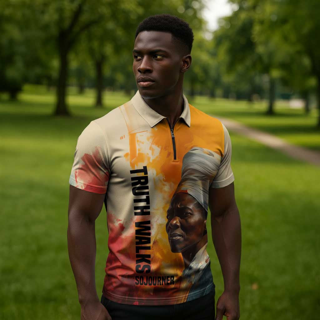 Sojourner Truth Zipper Polo Shirt Truth Walks - Bold Portrait and Empowerment Design - African Pride