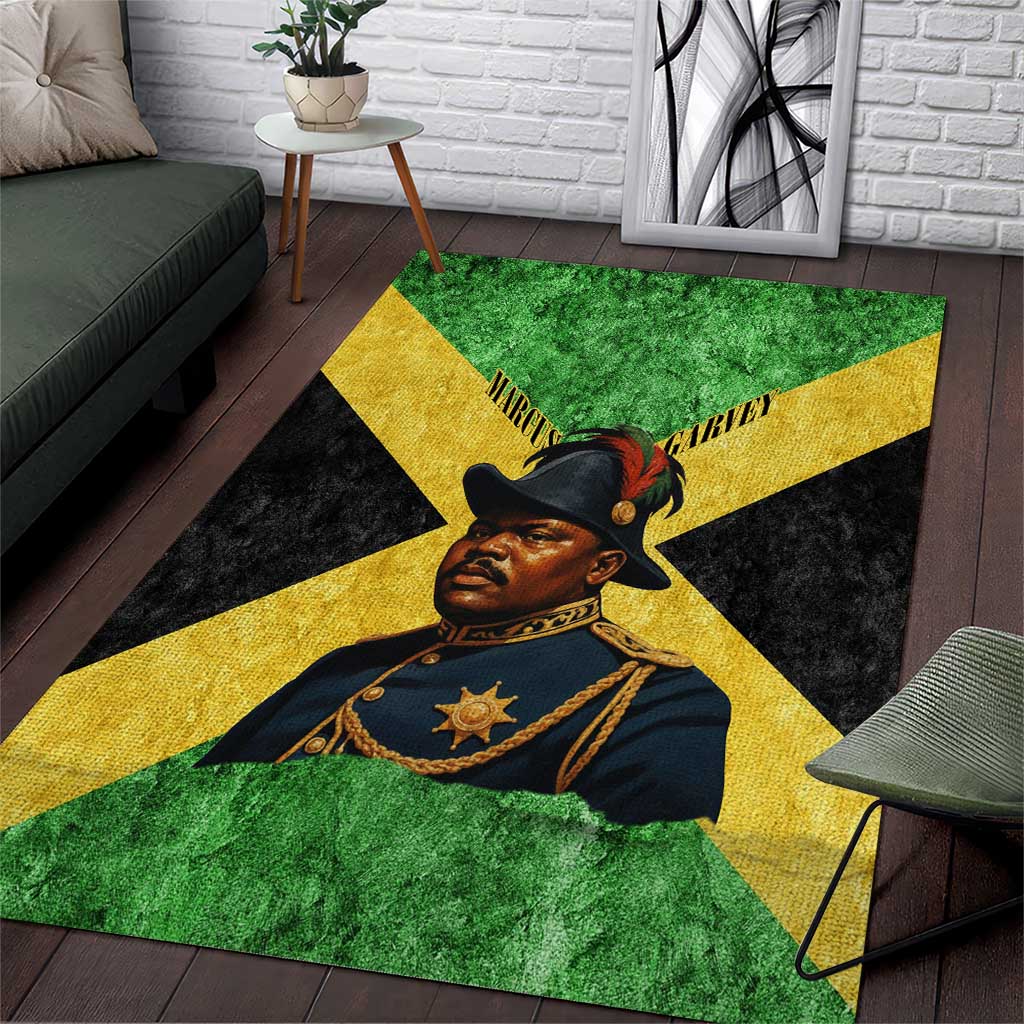 Marcus Garvey Area Rug Jamaican Flag Theme African Fist Civil Rights Symbol Pan African Tribute Design - African Pride