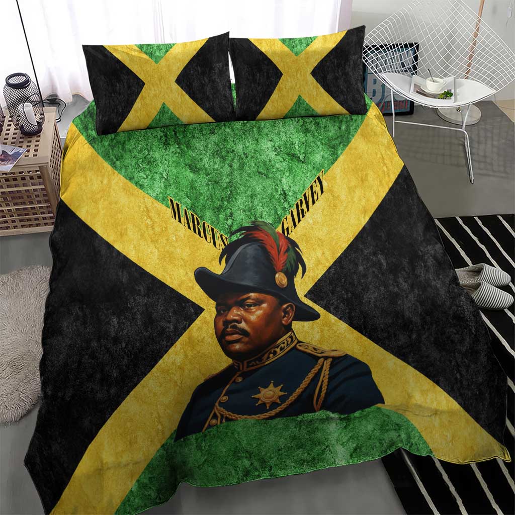Marcus Garvey Bedding Set Jamaican Flag Theme African Fist Civil Rights Symbol Pan African Tribute Design - African Pride