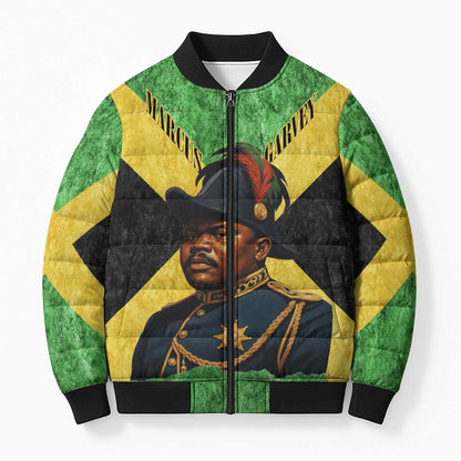 Marcus Garvey Bomber Puffer Jacket Jamaican Flag Theme African Fist Civil Rights Symbol Pan African Tribute Design - African Pride