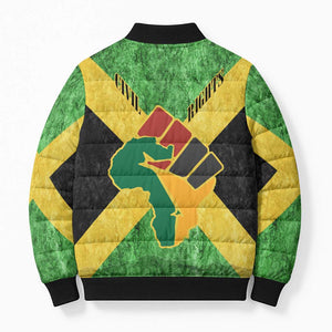 Marcus Garvey Bomber Puffer Jacket Jamaican Flag Theme African Fist Civil Rights Symbol Pan African Tribute Design - African Pride