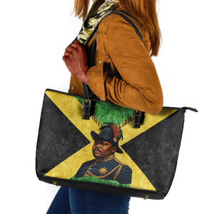 Marcus Garvey Leather Tote Bag Jamaican Flag Theme African Fist Civil Rights Symbol Pan African Tribute Design - African Pride