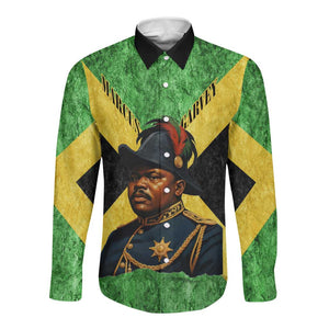 Marcus Garvey Long Sleeve Button Shirt Jamaican Flag Theme African Fist Civil Rights Symbol Pan African Tribute Design - African Pride