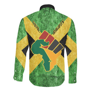 Marcus Garvey Long Sleeve Button Shirt Jamaican Flag Theme African Fist Civil Rights Symbol Pan African Tribute Design - African Pride