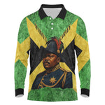Marcus Garvey Long Sleeve Polo Shirt Jamaican Flag Theme African Fist Civil Rights Symbol Pan African Tribute Design - African Pride