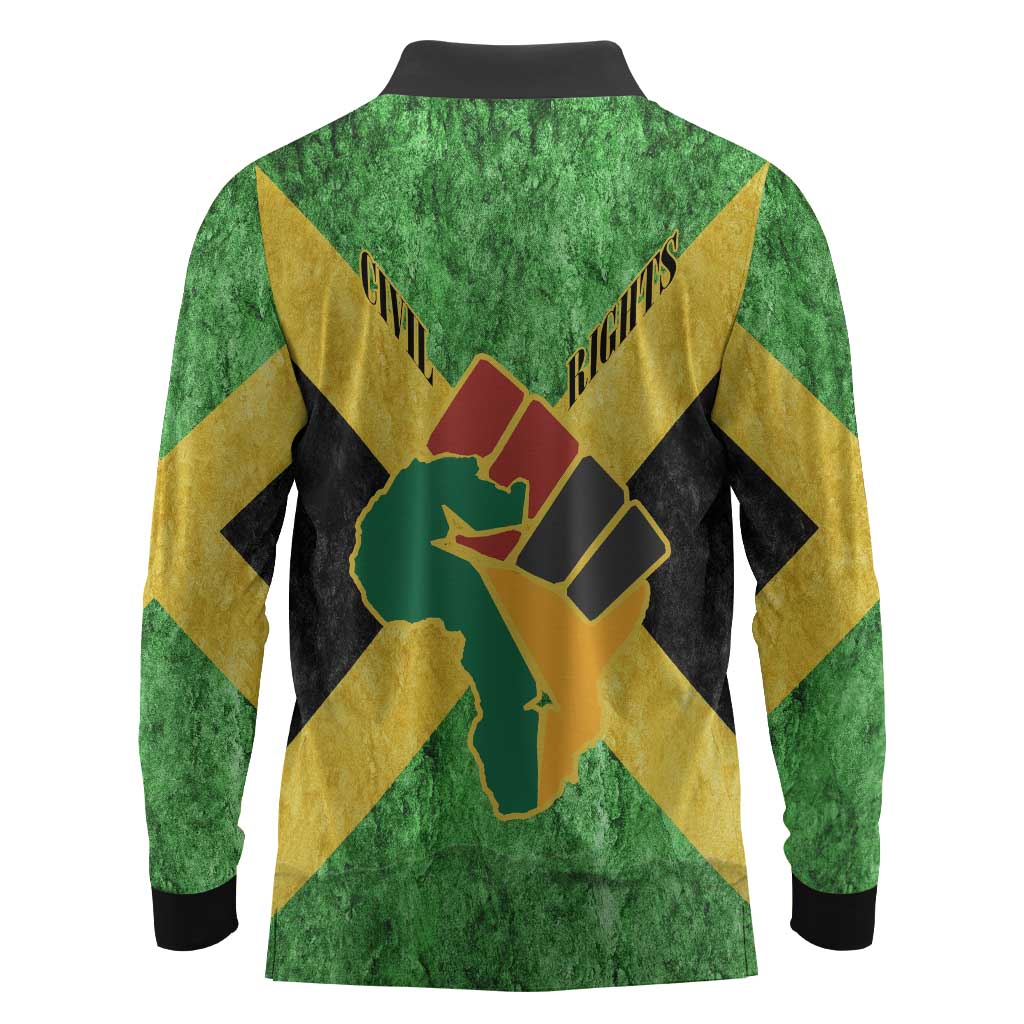 Marcus Garvey Long Sleeve Polo Shirt Jamaican Flag Theme African Fist Civil Rights Symbol Pan African Tribute Design - African Pride