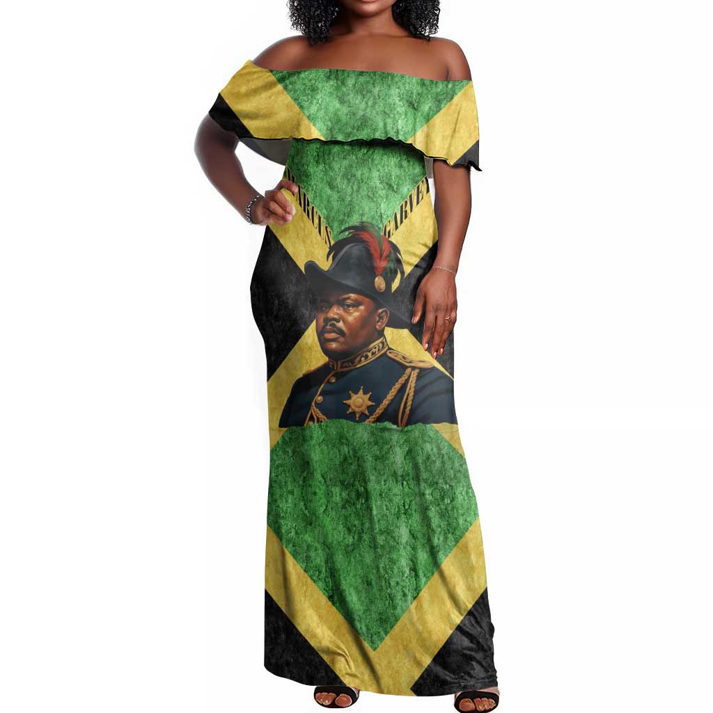 Marcus Garvey Off Shoulder Maxi Dress Jamaican Flag Theme African Fist Civil Rights Symbol Pan African Tribute Design - African Pride