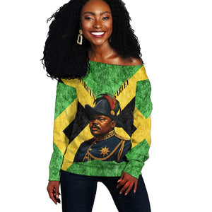Marcus Garvey Off Shoulder Sweater Jamaican Flag Theme African Fist Civil Rights Symbol Pan African Tribute Design - African Pride
