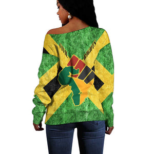 Marcus Garvey Off Shoulder Sweater Jamaican Flag Theme African Fist Civil Rights Symbol Pan African Tribute Design - African Pride