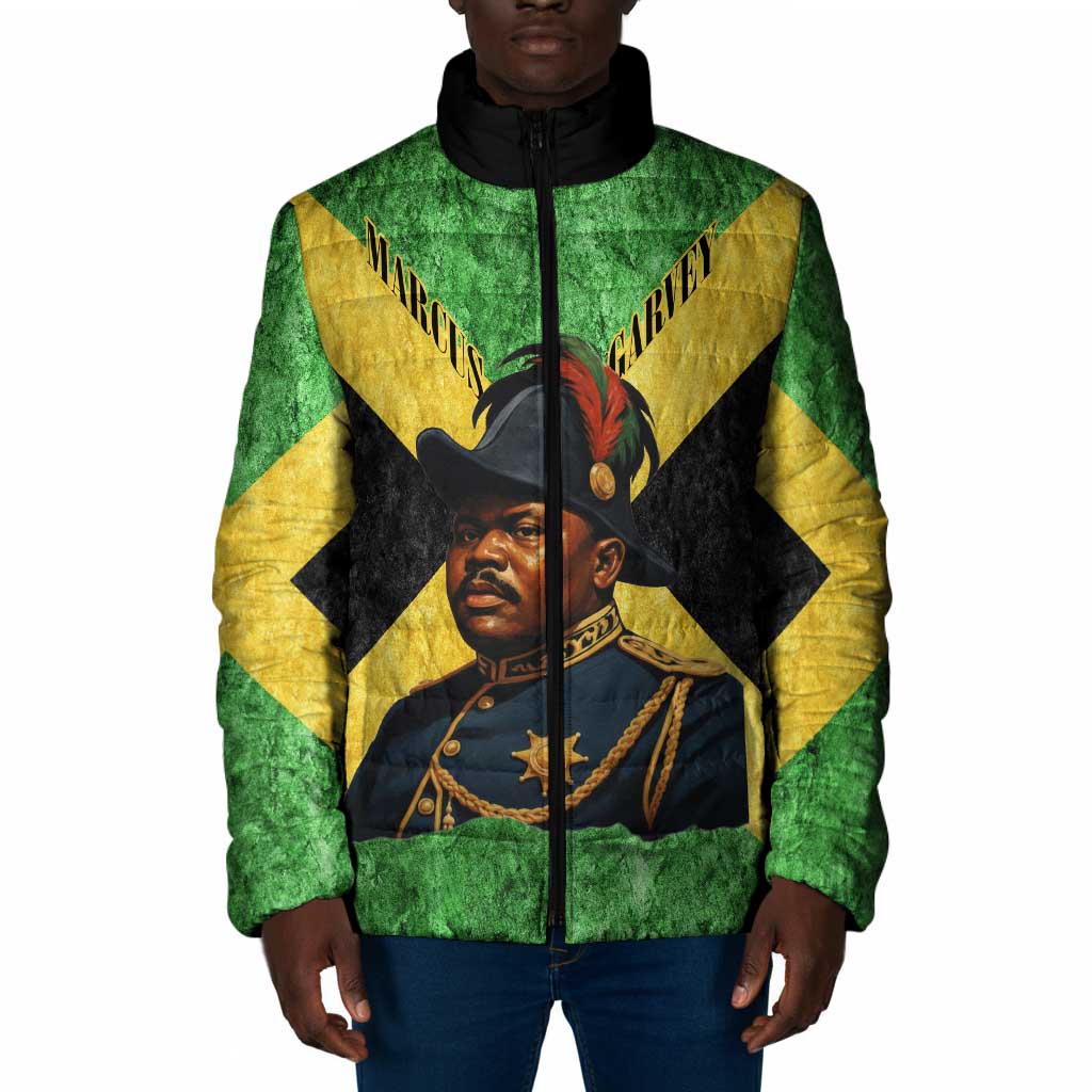 Marcus Garvey Padded Jacket Jamaican Flag Theme African Fist Civil Rights Symbol Pan African Tribute Design - African Pride