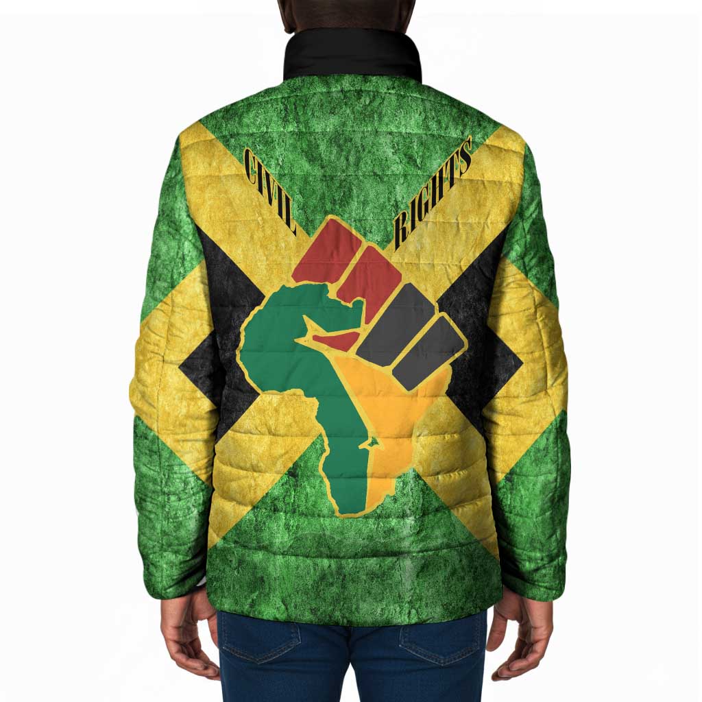 Marcus Garvey Padded Jacket Jamaican Flag Theme African Fist Civil Rights Symbol Pan African Tribute Design - African Pride