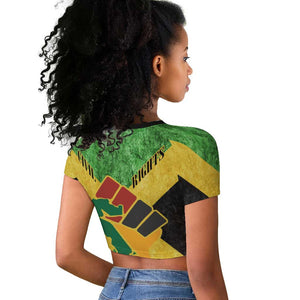 Marcus Garvey Raglan Cropped T shirt Jamaican Flag Theme African Fist Civil Rights Symbol Pan African Tribute Design TS04