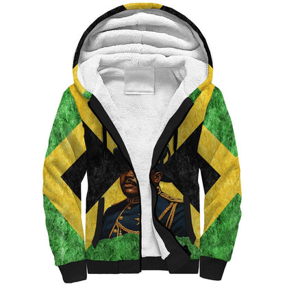 Marcus Garvey Sherpa Hoodie Jamaican Flag Theme African Fist Civil Rights Symbol Pan African Tribute Design - African Pride