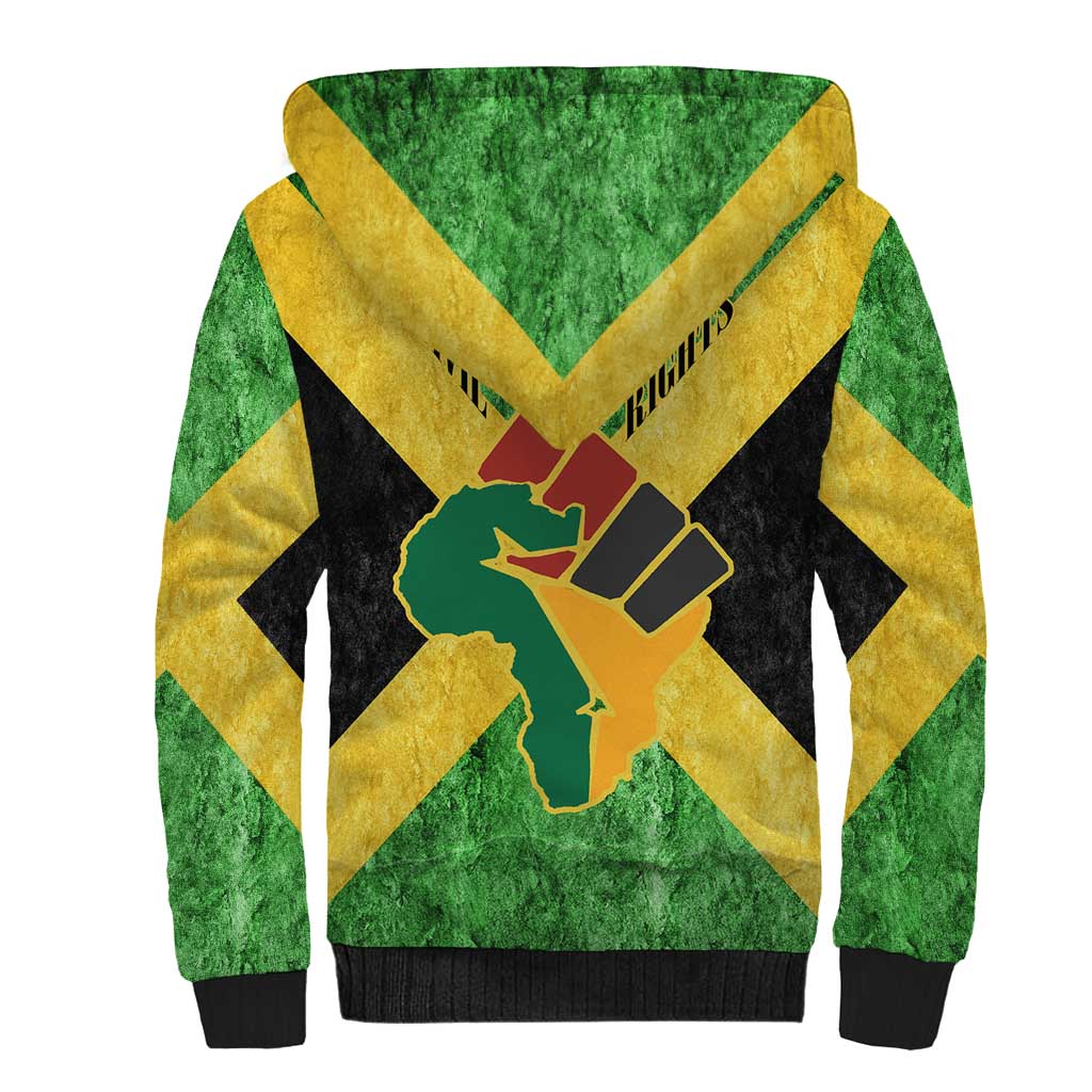 Marcus Garvey Sherpa Hoodie Jamaican Flag Theme African Fist Civil Rights Symbol Pan African Tribute Design - African Pride