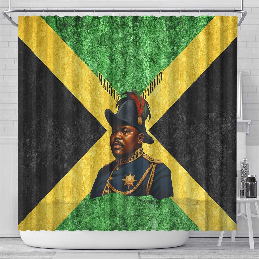 Marcus Garvey Shower Curtain Jamaican Flag Theme African Fist Civil Rights Symbol Pan African Tribute Design - African Pride
