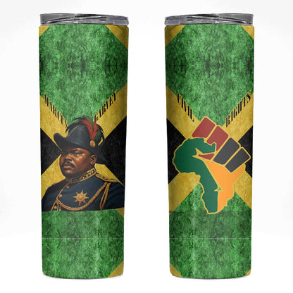 Marcus Garvey Skinny Tumbler Jamaican Flag Theme African Fist Civil Rights Symbol Pan African Tribute Design - African Pride