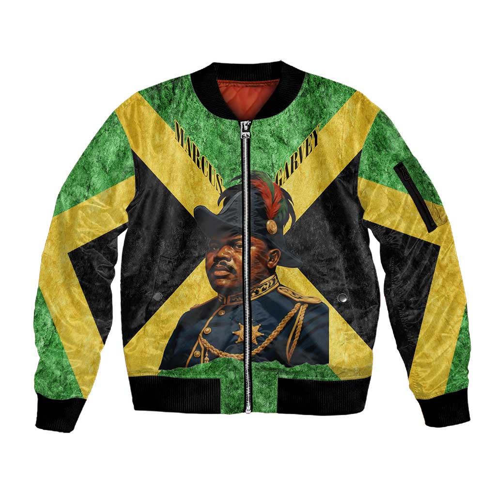 Marcus Garvey Sleeve Zip Bomber Jacket Jamaican Flag Theme African Fist Civil Rights Symbol Pan African Tribute Design - African Pride