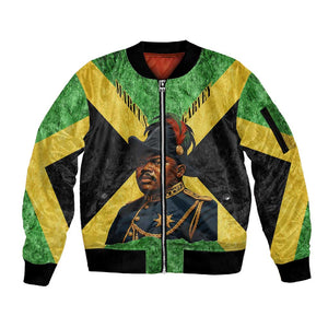 Marcus Garvey Sleeve Zip Bomber Jacket Jamaican Flag Theme African Fist Civil Rights Symbol Pan African Tribute Design - African Pride