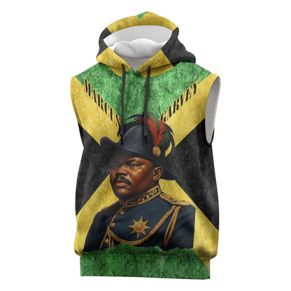 Marcus Garvey Sleeveless Hoodie Jamaican Flag Theme African Fist Civil Rights Symbol Pan African Tribute Design - African Pride