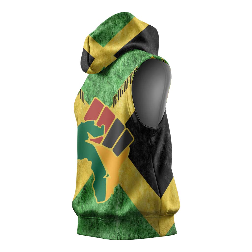 Marcus Garvey Sleeveless Hoodie Jamaican Flag Theme African Fist Civil Rights Symbol Pan African Tribute Design - African Pride