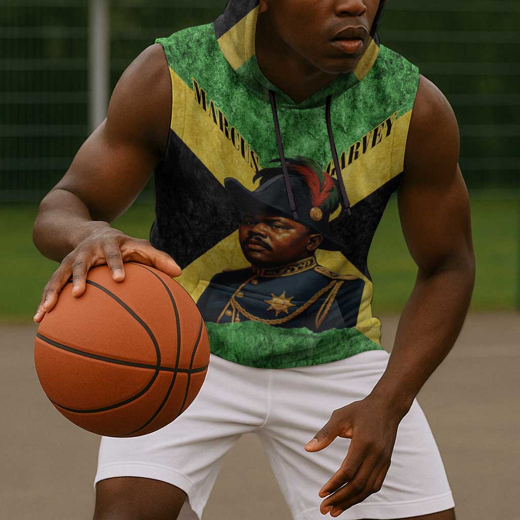 Marcus Garvey Sleeveless Hoodie Jamaican Flag Theme African Fist Civil Rights Symbol Pan African Tribute Design - African Pride