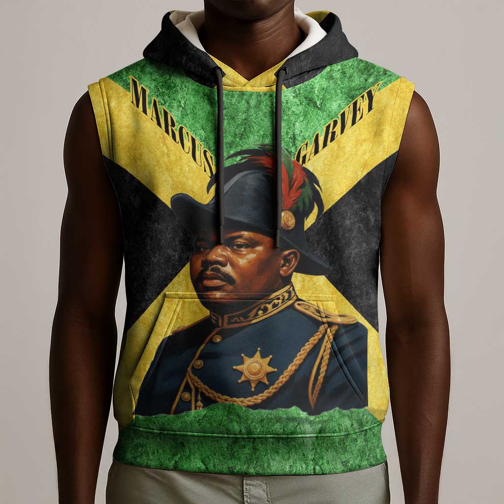 Marcus Garvey Sleeveless Hoodie Jamaican Flag Theme African Fist Civil Rights Symbol Pan African Tribute Design - African Pride
