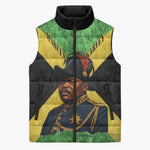 Marcus Garvey Sleeveless Puffer Jacket Jamaican Flag Theme African Fist Civil Rights Symbol Pan African Tribute Design - African Pride