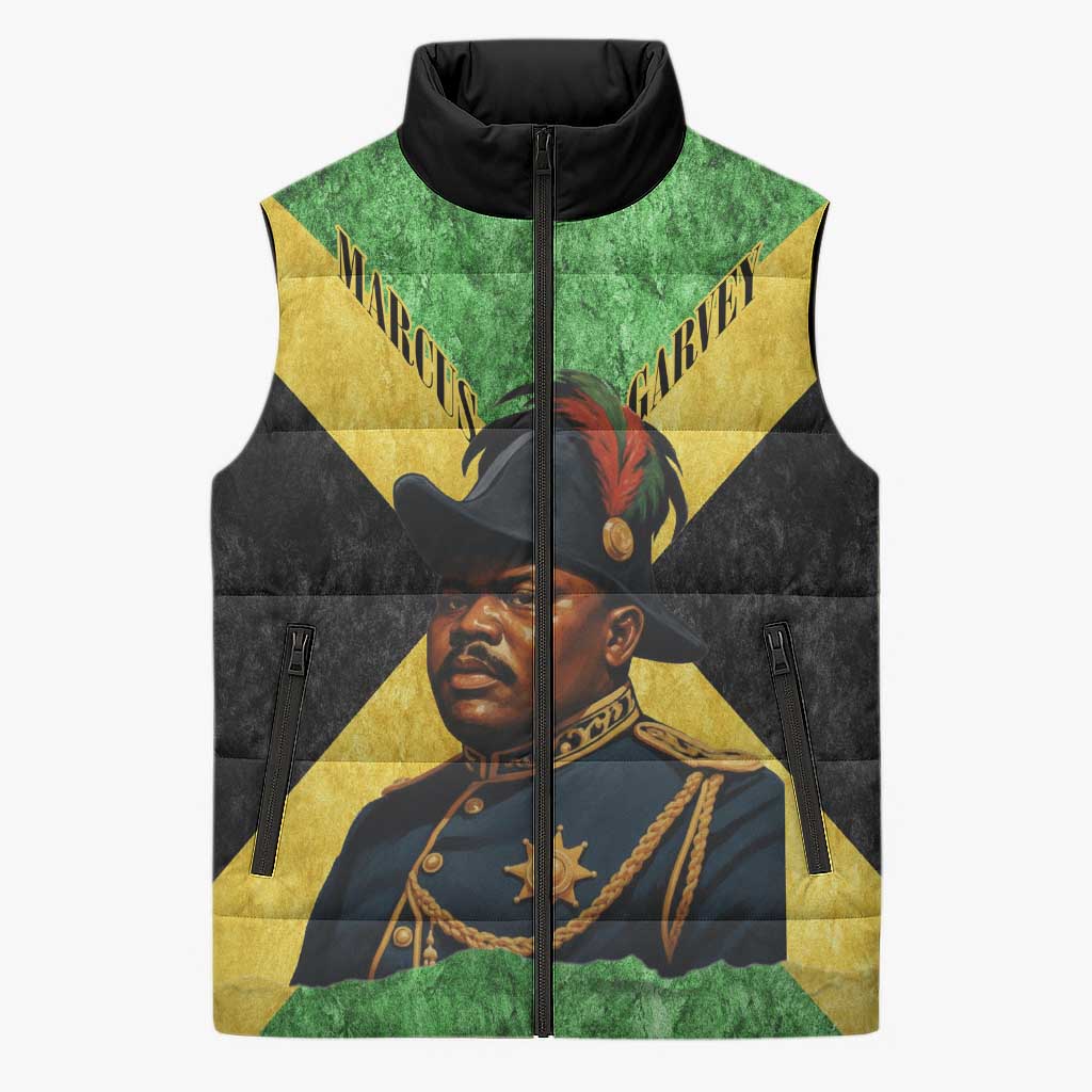 Marcus Garvey Sleeveless Puffer Jacket Jamaican Flag Theme African Fist Civil Rights Symbol Pan African Tribute Design - African Pride